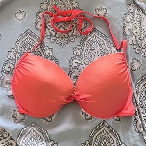 Victoria’s Secret salmon pink push up bikini top. Size: 34DD.